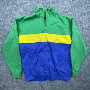 Obey Worldwide Sweatshirt Small Colorblock 1/4 Zip Fleece Logo Y2K Preppy 90s‎